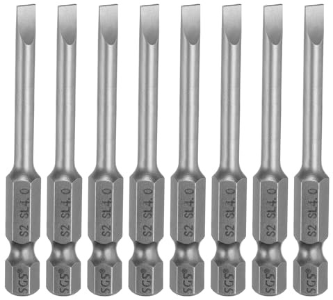 QUARKZMAN 8pcs Embouts Tournevis SL4 À Fente 4mm Pointe Plate 1/4 Tige Hexagonale 65mm (2.56) Long Magnétique Acier S2 Pour Perceuse Embout Industriel