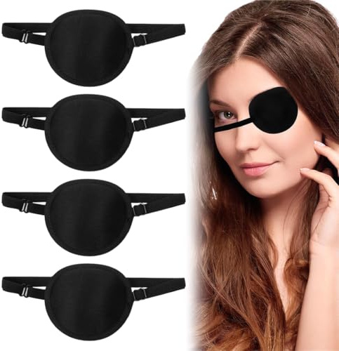 4 Stück Augenklappen, Verstellbare Augenklappe, 3D Verstellbare Augenklappe Pirat Eye Patches für Linke Oder Rechte Augen Amblyopie Erholungsphase Nach