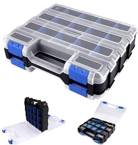 Doppelseitige Schrauben Sortierbox, 34 Fächer Sortimentskoffer | Screw Box Organiser mit Abnehmbaren Trennwänden，Sortimentsbox für Schrauben, Nägel und Aufbewahrung Schraubenschrauben
