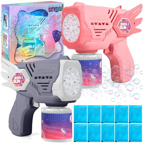 XUNIVERS 2 bubbelpistoler med 2 flaskor med bubbelpåfyllningslösning + 10 förpackningar bubbelvätska, bubbelblåsare för festfavoriter bubbelblåsare, sommarleksak,rn/födelsedag/fest