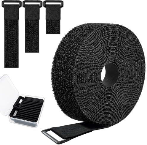 Redamancy 5m x 5cm Sangles de Câble Réglables Noires avec 20 Boucles, Heavy Duty Storage Straps, Bande Cable, Ajustables, Découpables, Réutilisables pour Fixer Câbles, Tuyaux, Tubes et Plus, Noir
