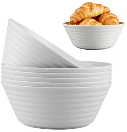 Doafoce 6er Bowls Groß Gräulich-Weiß Schüssel Kunststoff Unbreakable1200ml | Müslischale Kunststoffschüssel Suppenschalen Müslischalen für Müsli, Salate, Pasta, Picknick, Zuhause, Erwachsene, Kinder