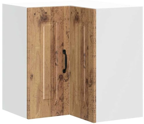 XHNIFBN Eckhängeschrank Kalmar 57x57x60 cm Altholz Holzwerkstoff 60 kg Tragkraft schwenkbare Türen platzsparend und pflegeleicht für Küche Esszimmer Wohnbereich