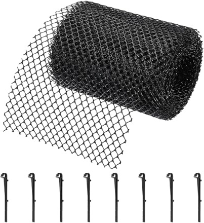 QUARKZMAN Rete Protettiva Plastica Per Grondaie Rotolo 6m x 15cm Griglia Di Protezione Con 8 Clip Nere Contro Foglie Rami Piccoli Detriti