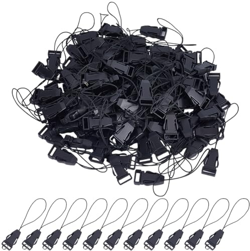 GORGECRAFT 100 Llavero para Teléfono, 74mm, Cordón Corto de Nailon, Hebilla de Liberación Rápida, Color Negro, con 100 Anillas Divididas para Colgar En Llaves, Cremalleras Y Teléfonos Móviles.