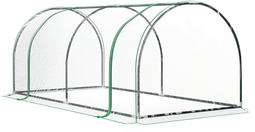 Outsunny Gewächshaus mit Gitterfolie Winterfest 200x100x80cm Transparent | Foliengewächshaus aus Stahl, Treibhaus für Balkon, Garten, Tomatenhaus, Tomatengewächshaus für Tomaten, Gemüse
