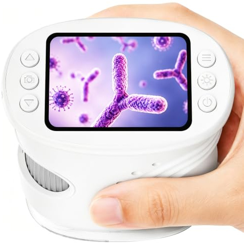 ASPOVEN Microscope Enfant Portable 1000X, Fonction Photo & Vidéo (Blanc) | Microscope Numérique avec Écran IPS 2 Pouces et 8 LED, Jouet Scientifique Cadeau pour Garçons et Filles