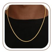 SLOONG Gold Chain for Men, 4mm Sterling Silver Over Rope Necklace Waterproof Chunky Men's Necklaces Jewellery Gold Necklace for Men Boys Father Brother 18/20/22/24/26 Inch