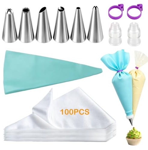 111 Pièces Kit Pâtisserie, Poche À Douille Pâtisserie Kit avec 100 Poches, 1 Poche EVA, 6 Douilles, 2 Adaptateurs Et Liens, pour la Confection de Desserts Maison, Ateliers Créatifs en Famille