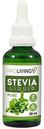 NKD Living Pure Stevia Liquid Drops 50ml - Pure Stevia, Unflavoured - with glass dropper (Other flavors also available: Vanilla, Caramel, Chocolate)