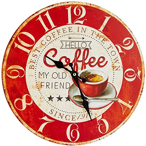 TFA Dostmann 60.3045.12 Horloge Murale analogique Vintage Motif café Rouge Grand Nombre