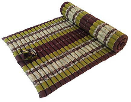 Collumino Traditional Thai Kapok XL Roll-Up Meditation Mattress for Yoga Massage or Relaxation (Green, Brown)