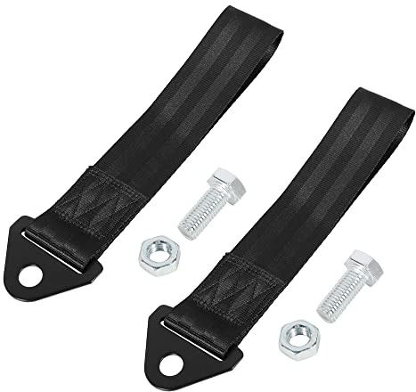 X AUTOHAUX 2pcs Black Car Tow Towing Hook Bumper Trailer Belt Strap | belt strap
