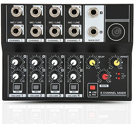 Mélangeur audio stéréo portable 8 canaux, cartes son externes Mélangeur de son Amplificateur de microphone karaoké