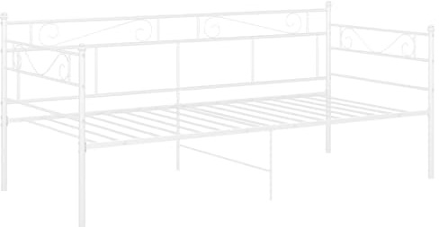 vidaXL Schlafsofa Bettgestell Tagesbett Metallbett Bettsofa Einzelbett Bett Gästebett Sofabett Sofa Couch Jugendbett Weiß Metall 90x200cm