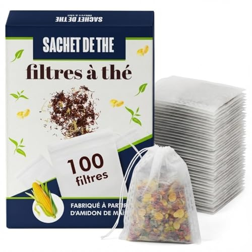 300 Engångstepåsar att Fylla av Majsstärkelse - Tomma Filter för Löste, Örtte, Kryddor - Plastfria, Smälter Inte - Stor Storlek 8x6cm med Dragsko