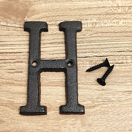 3D House Plaque Numbers 0-9 Letter A-Z Black Cast Iron 8cm Metal Digital Door Plate Sign with Screws Alphabet Home Outdoor Anti-Rust Exterior Signage Doorplate Hotel Apartment Street Mailbox (H)