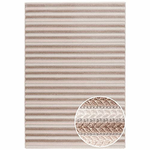 Mynes Home Kurzflor Teppich Beige / 160x230 cm/als Wohnzimmerteppich geeignet / 3D Abstrakt Vintage Linen Designer Muster/Pflegeleichte Moderne Teppiche