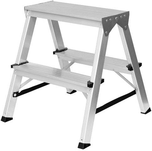 FORYOURPROTECTION Tritthocker 2 Stufen Aluleiter Klappleiter 120kg Stehleiter