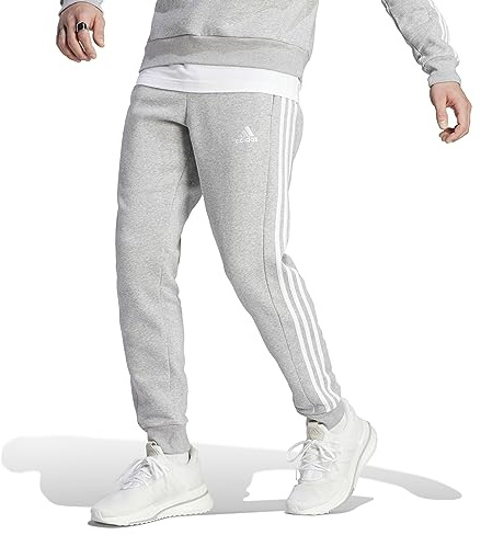 adidas Herren Essentials Fleece 3-Stripes Tapered Cuff Pants, Medium Grey Heather, S