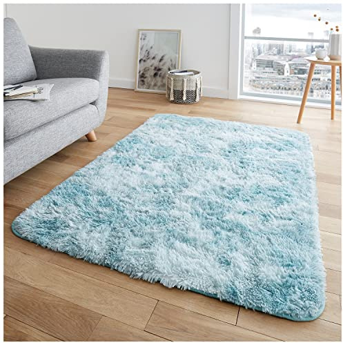 GC GAVENO CAVAILIA Shaggy Area Rugs For Bedroom - Ultra Soft Living Room Rug - Fluffy Floor Carpet Anti-Skid - Charcoal - 120X170 - Duck Egg - 160X230