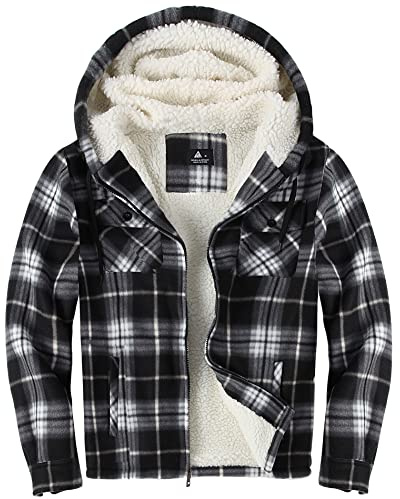 JACKETOWN Chaqueta De Forro Polar Para Hombre Con Capucha Camisa De Franela a Cuadros Chaqueta De Entretiempo Cálida Y Acolchada Abrigo Casual Con Bolsillos Para Otoño E Invierno