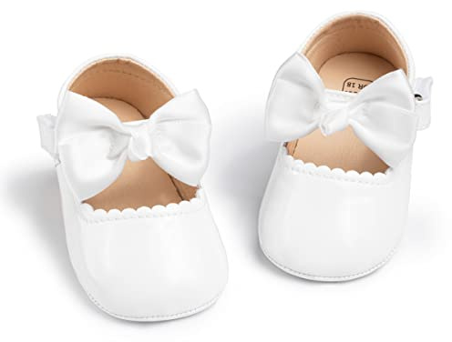 Meckior Infant Baby Girls Mary Jane Flats Non-Slip Rubber Sole Bowknot Princess Wedding Dress Shoes Toddler First Walkers