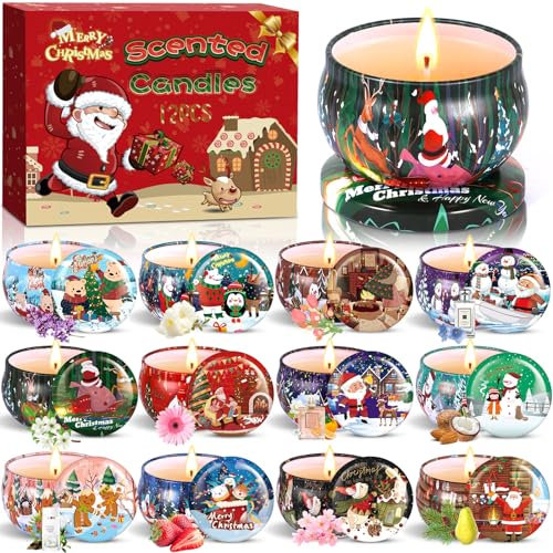 ZHHGOO Duftkerze Set,Christmas Scented Candle Set,Natürliches Sojawachs Kerzen Set,Aromatherapie Kerzen Weihnachtskerzen-Set Aroma Kerzen für Stressabbau,Weihnachten,Geburtstag (12 Stück)