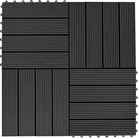 Homgoday Terrassenfliesen für Terrassendielen, 22 Stück, 30 x 30 cm, 2 m², aus WPC, schwarz, für Garten, Terrasse, Außenbereich