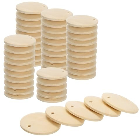 uxcell Round Wooden Discs, 50Pcs 25mm - Log Unfinished Wood Circles with Holes, Wood Ornaments for Crafts, DIY Jewelry Accessories, Birthday Board Tags
