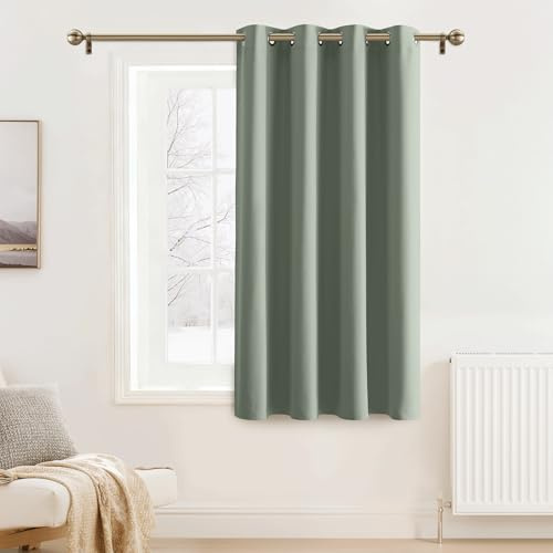 PONY DANCE Gardinen Salbeigrün für Kleine Fenster 1 Stück H 90 cm x B 132 cm Vorhang Blickdicht Kurz Vorhänge Kinderzimmer Verdunklungsvorhänge mit Ösen Thermovorhang | Scheibengardinen, für Küche, Wohnzimmer, 1 Stück H90 x B132 cm, Sichtschutz, UV-Schutz, Ösenschal, Abdunkelnd, Blackout