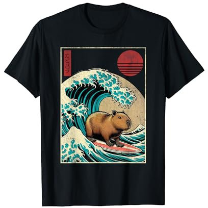 Capybara Japanese Kanagawa Wave Funny Surf Animal Capybara T-Shirt