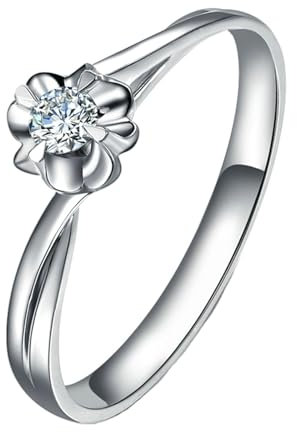 Freundschaftsring Frauen, Verlobungsring Platin Damen 18 Karat Weißgold Blume Lab Diamant 0.09CT Weiß Brillantschliff VVS mit Diamant Größe 60 (19.1)