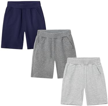 CAMLAKEE Sommarshorts för Barn Joggare Korta Byxor Pojktröja 3-Pack Lätt Joggingunderdel i Bomull Stil 10, 5-6 år, Storlek: 130