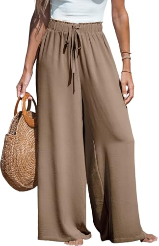 CUPSHE Damen Leichte Weite Hose, High Waist mit Kordelzug und Gummibund, Ganzjahrestaugliche Lange Hose