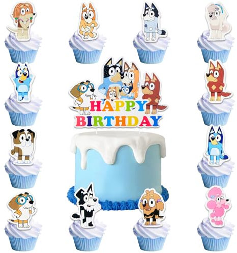 25 Stück Blau Tortendeko, Happy Birthday Kuchen Deko Geburtstagsdeko Geschenke für Schulkind, Cupcake Topper für Mädchen Jungen Kinder