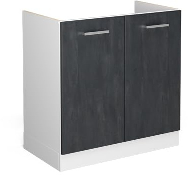 Vicco Spülenunterschrank R-Line, Schwarz Beton, 80 cm | 2 Türen · Ohne Arbeitsplatte · Höhenverstellbare Füße · Großer Innenraum ✓ · ✓ Frei kombinierbar