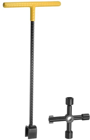 HARFINGTON 17 Inch Enforced Steel T-Handle Water Shut Off Wrench with 4-way Multi-Functional Utility Key for Valves, Curb Main and Water Meters, Yellow