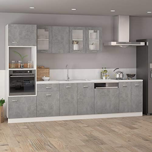Buzaza Armoire à Micro-Ondes Gris béton 60x57x207 cm Aggloméré,Meuble Four Et Micro Ondes,Olonne Four Encastrable