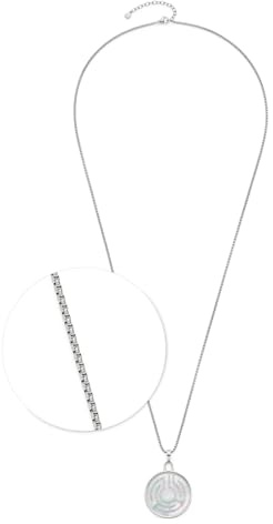 JEWELS BY LEONARDO Halskette Joy, lange Kette aus silberfarbenem Edelstahl, Labyrinth-Anhänger mit Zirkonia Steinchen, weißen Imitationsperlen, Perlmutt und Glas, 80-85 cm Länge, 024366