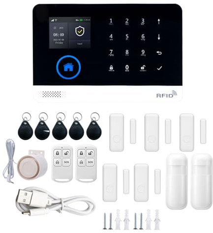 Irishom WiFi Wireless Home Alarm System, 2.4-inch TFT Color Screen Wireless Alarm System with APP Alert and Calling Alarms, Real-Time Monitoring, Door/Window Sensors, PIR, Remotes