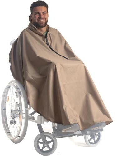 Belieff Regenponcho Rollstuhl Erwachsene – Robuste Qualität - Regenumhang Für Rollstuhl - Regenschutz Für Rollstuhlfahrer - Poncho - Beige