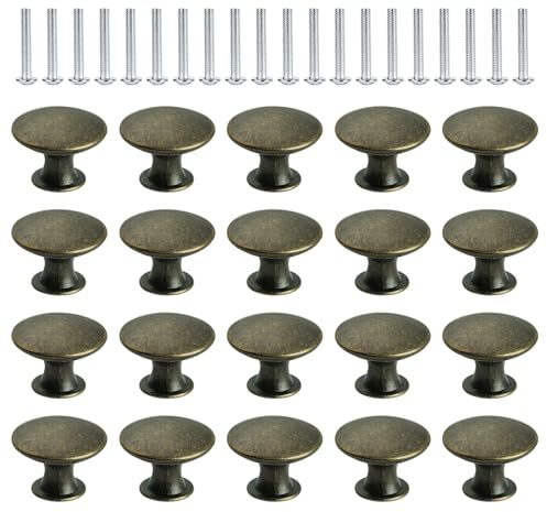 Anhoer 20 PCS Cupboard Knobs Bronze30mm — Mushroom Round Cabinet Door Knobs Zinc Alloy, Vintage Drawer Knobs with Screws for Kitchen Cupboard Wardrobe Dresser Furniture
