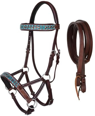 Sazaar Tack Bride de cheval Western en cuir sans mors + rênes fendues + collier de poitrine Western Marron ST-017A