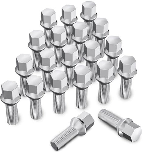 20 Stück MIKKUPPA Radschrauben Radbolzen M14x1,5 - Schaftlänge: 28mm,Kegelbund 60°,Schlüsselweite: 17mm (Chrome Silber)