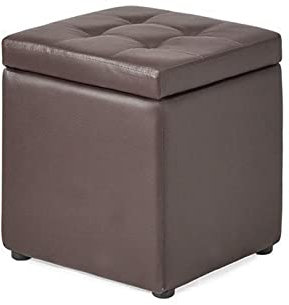 Moderne braune Ottomane aus PU-Leder mit Deckel, bequemes Schwammkissen, würfelförmiger Sitzhocker für Wohnzimmer, stilvoll und funktional (Braun, 30 x 30 x 35 cm)