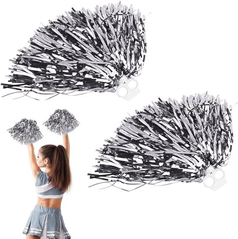 2 Stück Cheerleader Pompons Handblumen, Cheerleading Pompons, Pompoms Cheerleading, Metallfolie Cheerleading Pom Poms, Cheer Poms mit Griff, für Ballspiele,Tänze,WM-Fußballfans Kinder Erwachsene