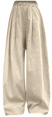OBiQuzz Flicka breda ben byxor flytande lös palazzobyxor för flickor barn linnebyxor casual strand baby julklänning, Beige, 11-12 år