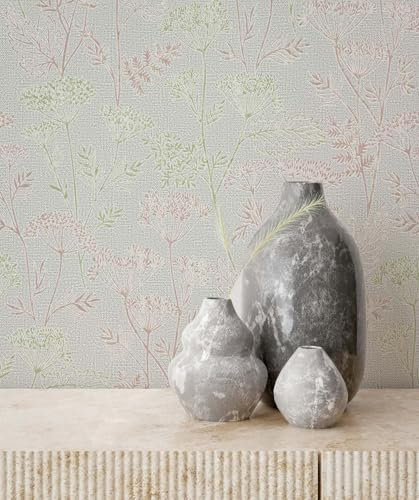 marburg Carta da parati grigio verde floreale effetto foglia floreale naturale look industriale per soggiorno camera da letto cucina 10,05 x 0,53