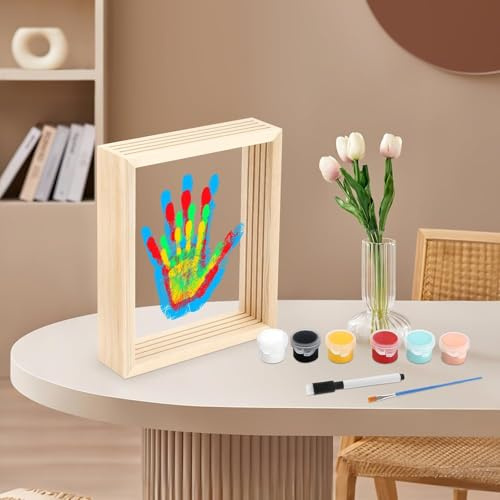 Tapvai Set di impronte a mano,cornici per foto fai da te in legno